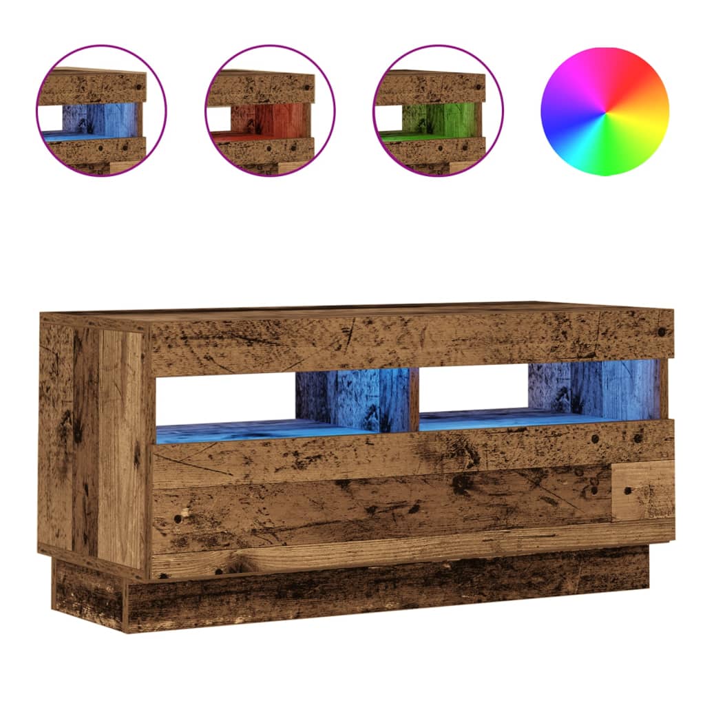 Tv-meubel met LED 80x35x40 cm bewerkt hout artisanaal eiken