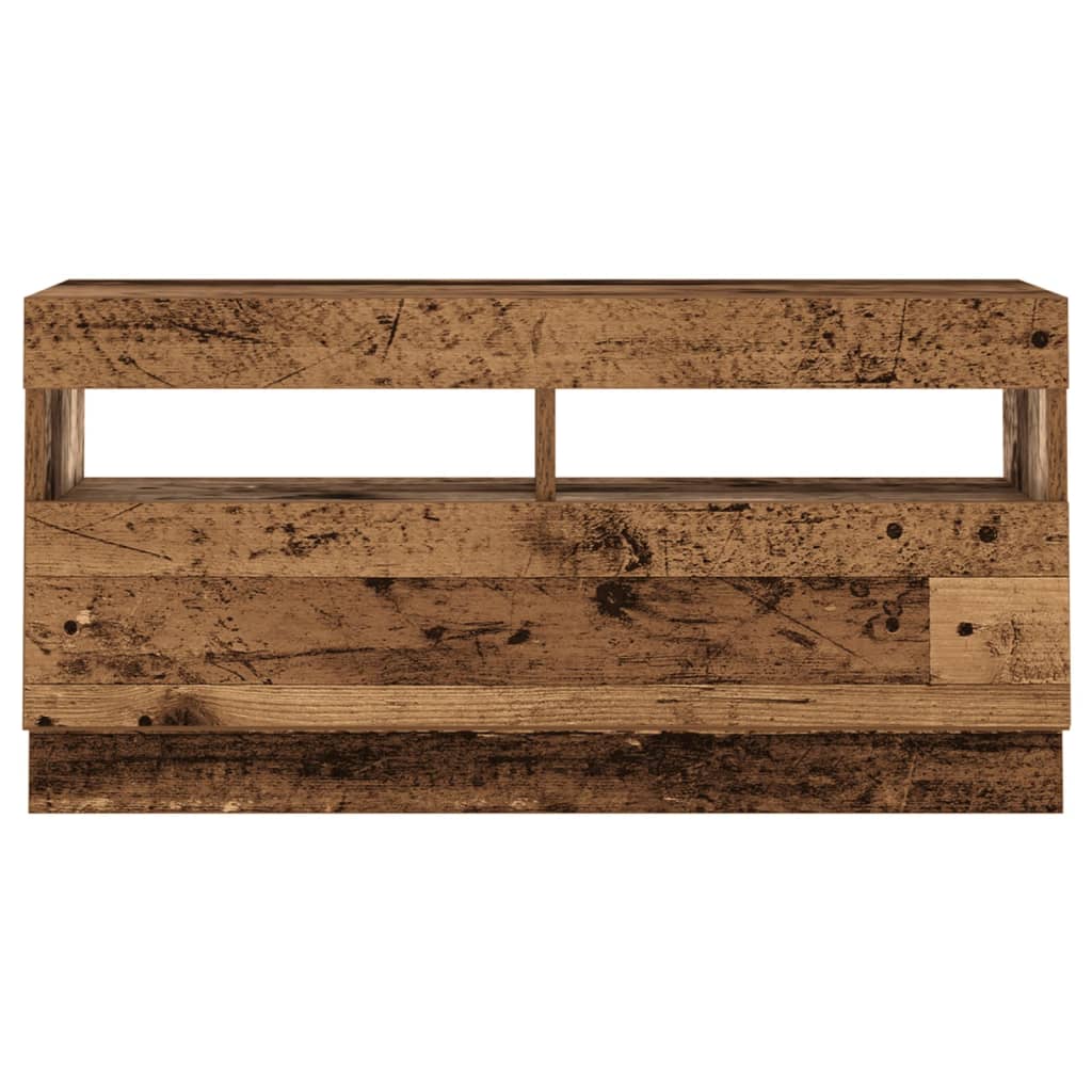 Tv-meubel met LED 80x35x40 cm bewerkt hout artisanaal eiken