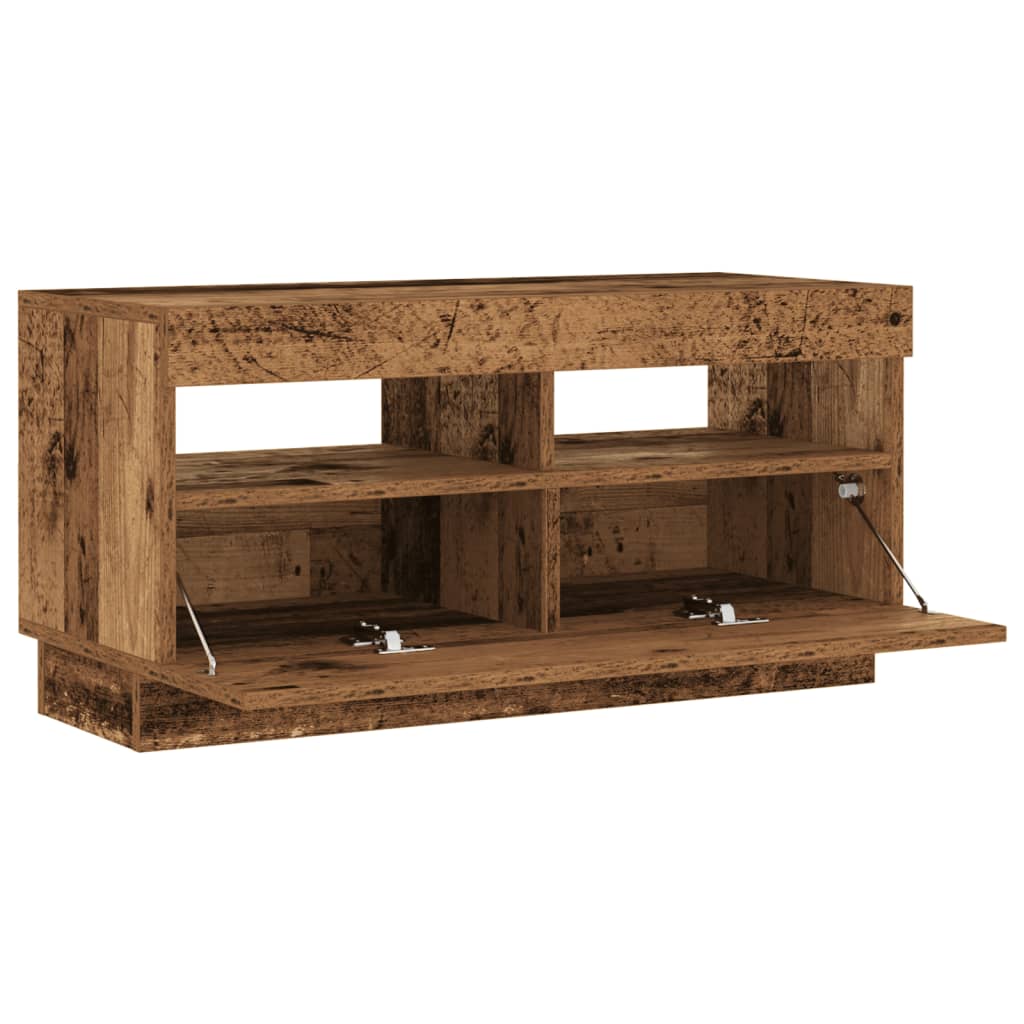 Tv-meubel met LED 80x35x40 cm bewerkt hout artisanaal eiken