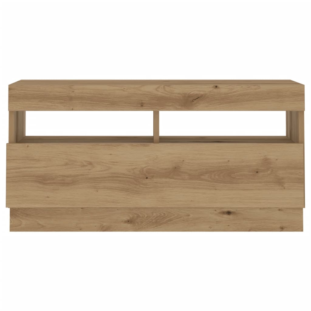 Tv-meubel met LED 80x35x40 cm bewerkt hout artisanaal eiken