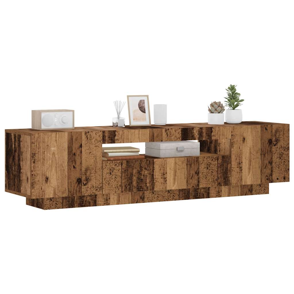 Tv-meubel met LED 160x35x40 cm bewerkt hout oud hout