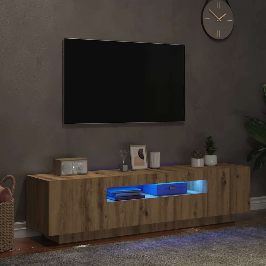 Tv-meubel met LED 160x35x40 cm bewerkt hout oud hout