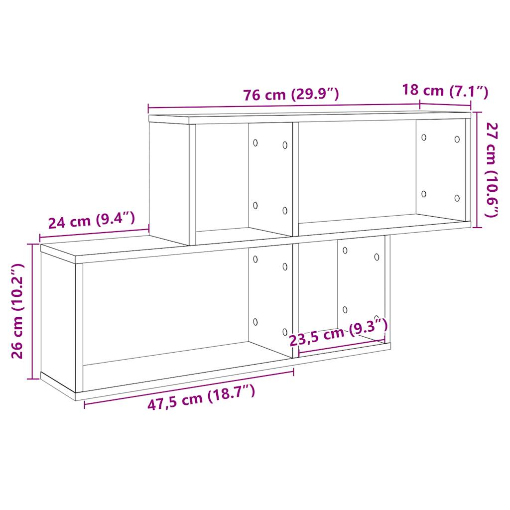 Wandschap 100x18x53 cm bewerkt hout artisanaal eikenkleurig