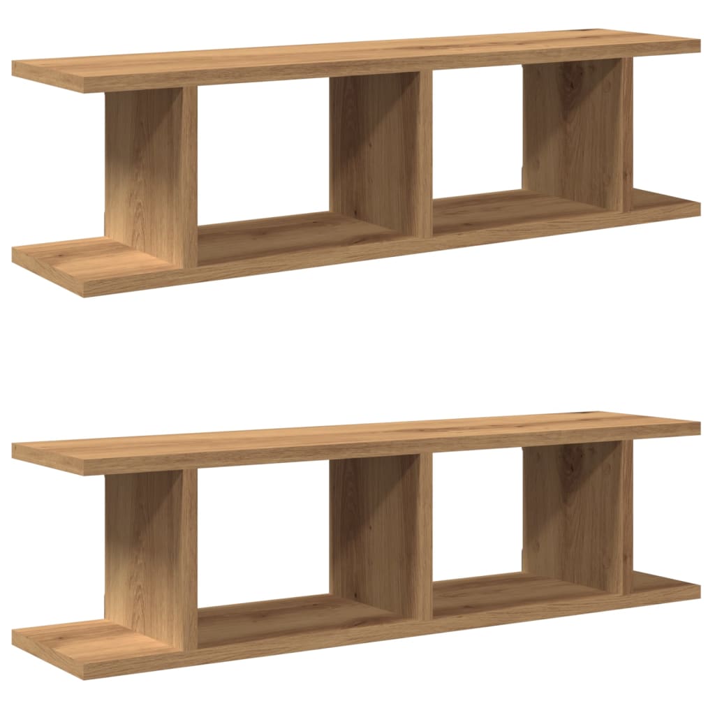 Wandschappen 2 st 75x18x20cm bewerkt hout artisanaal eikenkleur