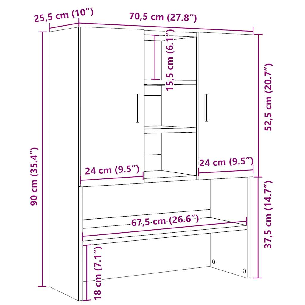 Wasmachinekast 70,5x25,5x90 cm oud houtkleurig