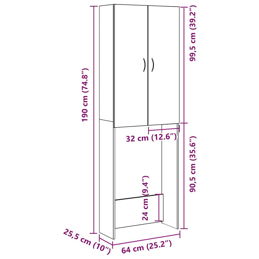 Wasmachinekast 64x25,5x190 cm oud houtkleurig