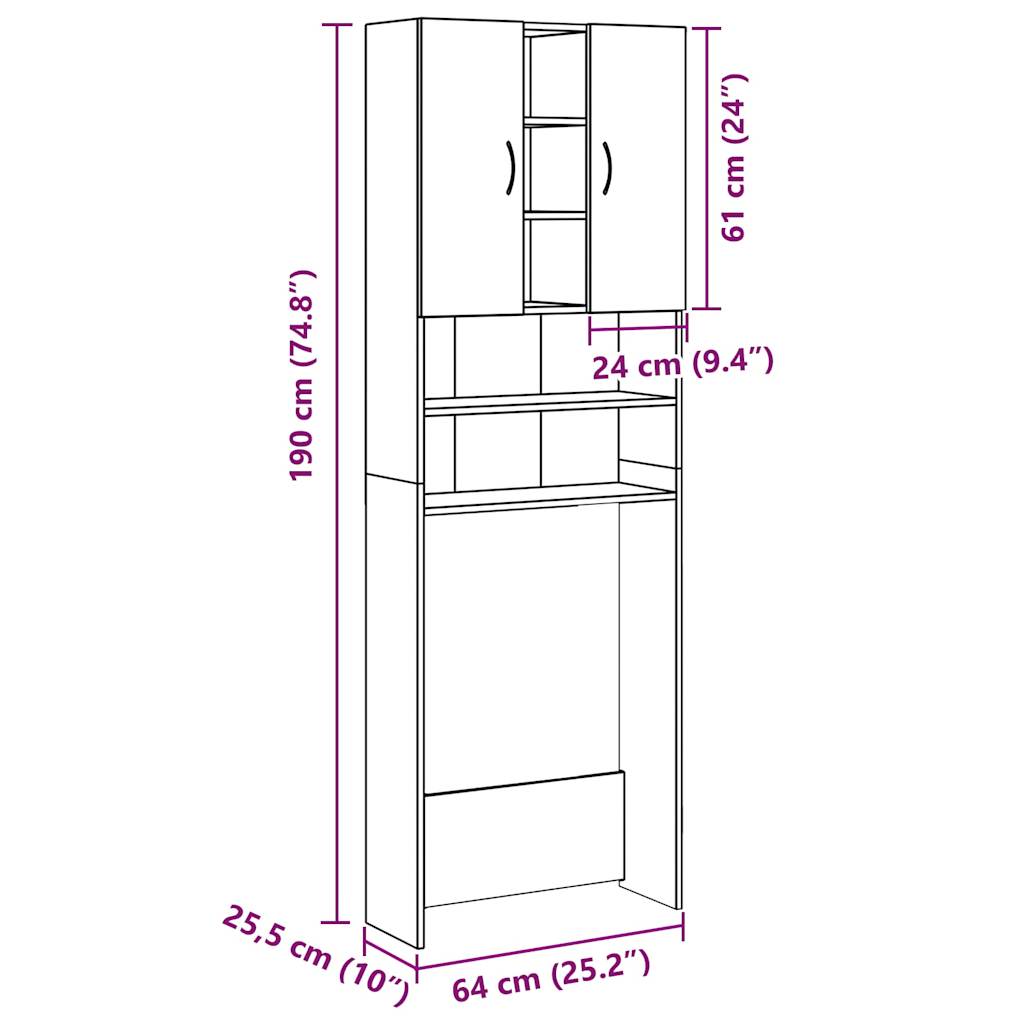 Wasmachinekast 64x25,5x190 cm artisanaal eikenkleur