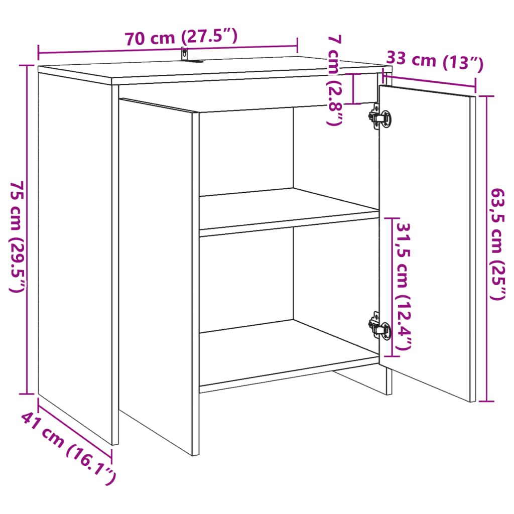 Dressoir 70x41x75 cm bewerkt hout oud houtkleurig