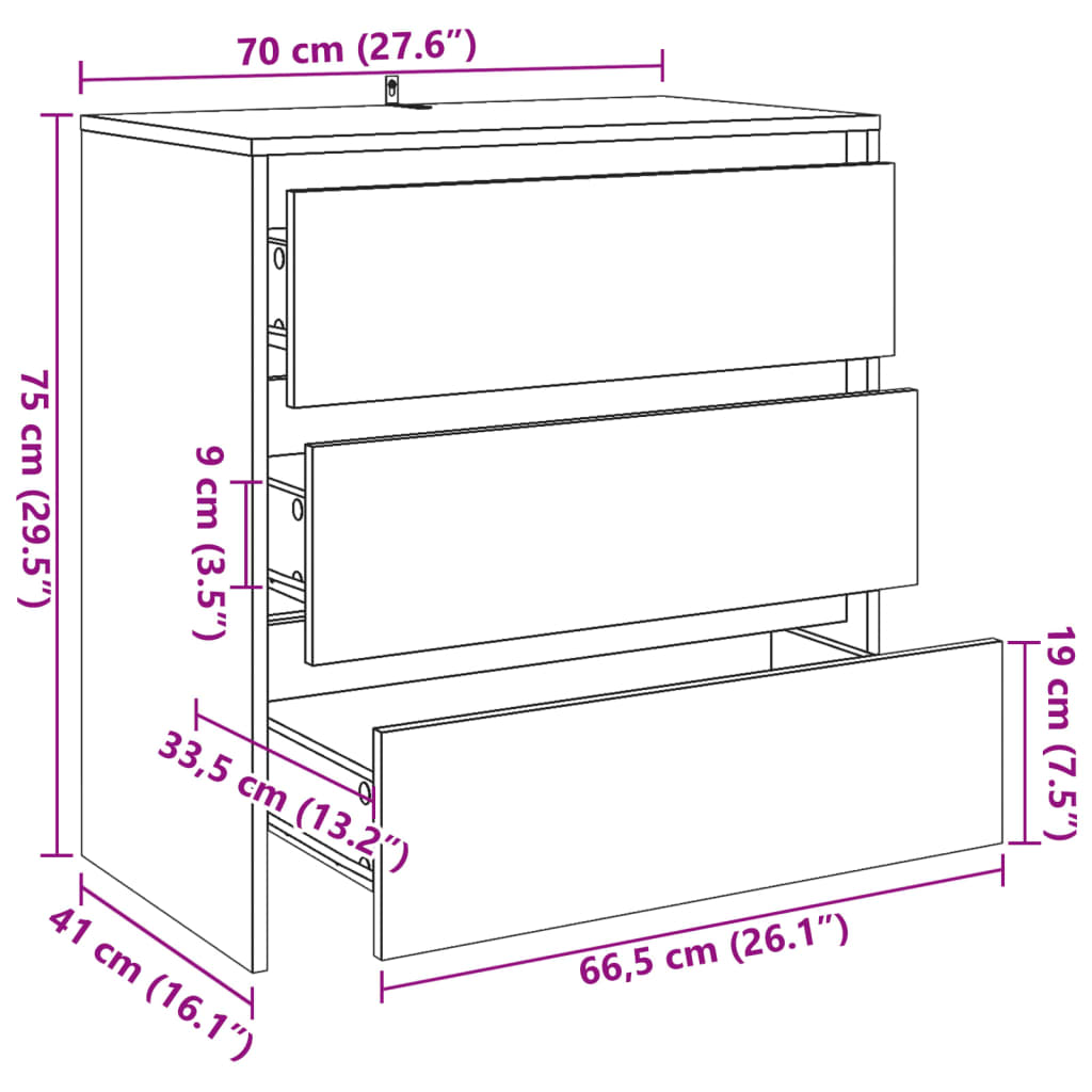 Dressoir 70x41x75 cm bewerkt hout artisanaal eikenkleur