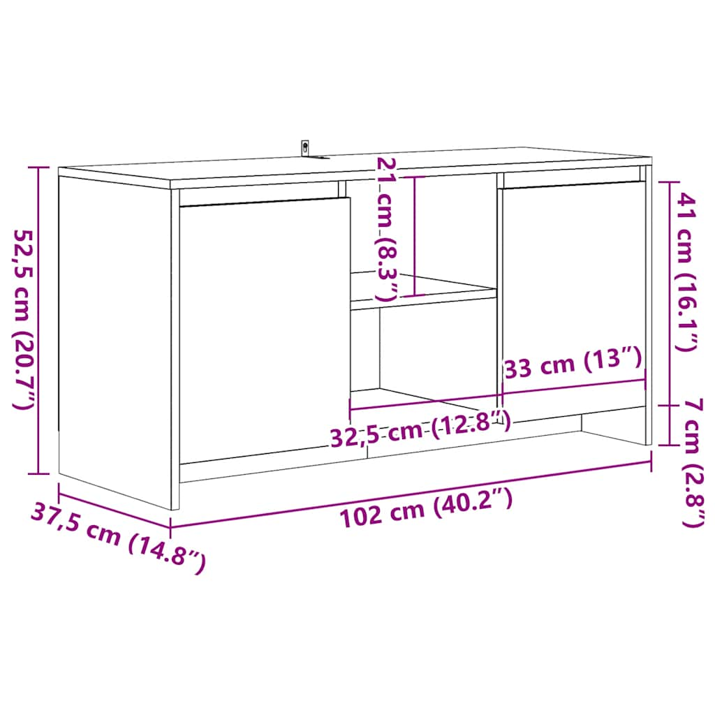 Tv-meubel 102x37,5x52,5 cm bewerkt hout oud houtkleurig