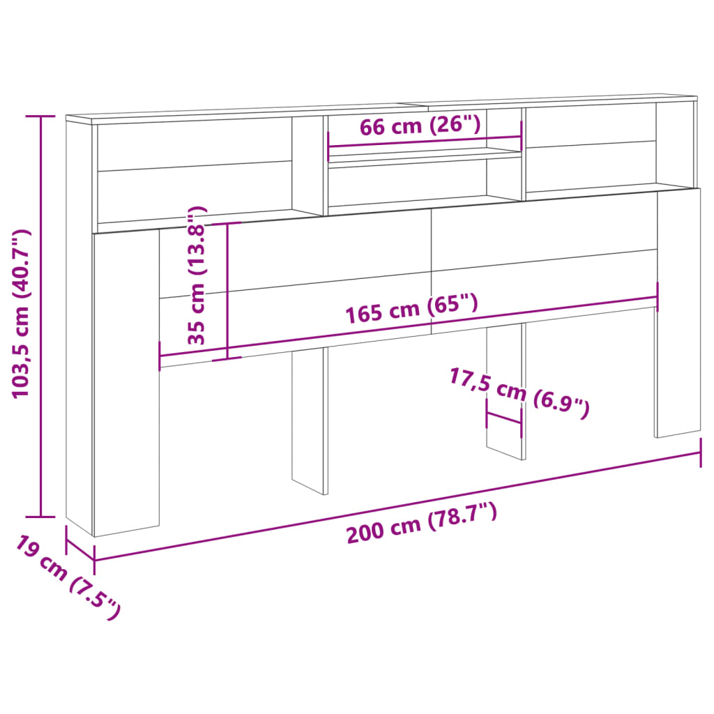 Hoofdbordkast 200x19x103,5 cm bewerkt hout oud houtkleurig