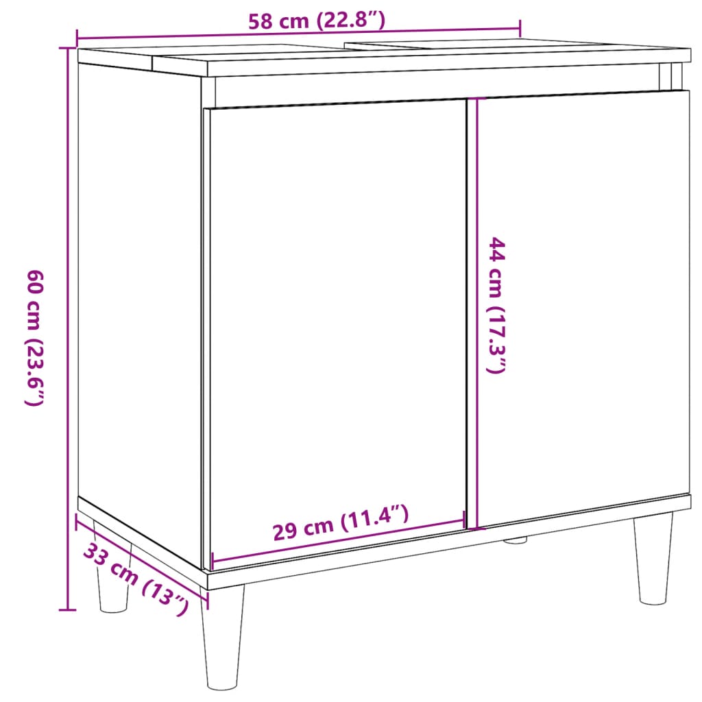 Wastafelkast 58x33x60 cm bewerkt hout oud houtkleurig