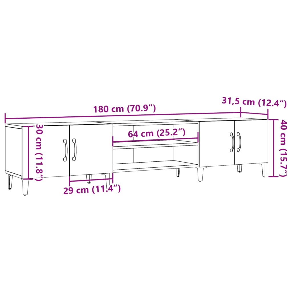 Tv-meubel 180x31,5x40 cm bewerkt hout oud houtkleurig