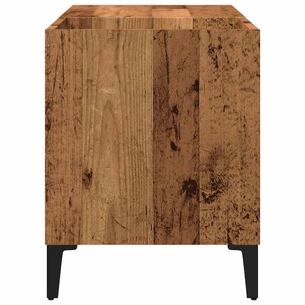 Platenkast 84,5x38x48 cm bewerkt hout artisanaal eikenkleur