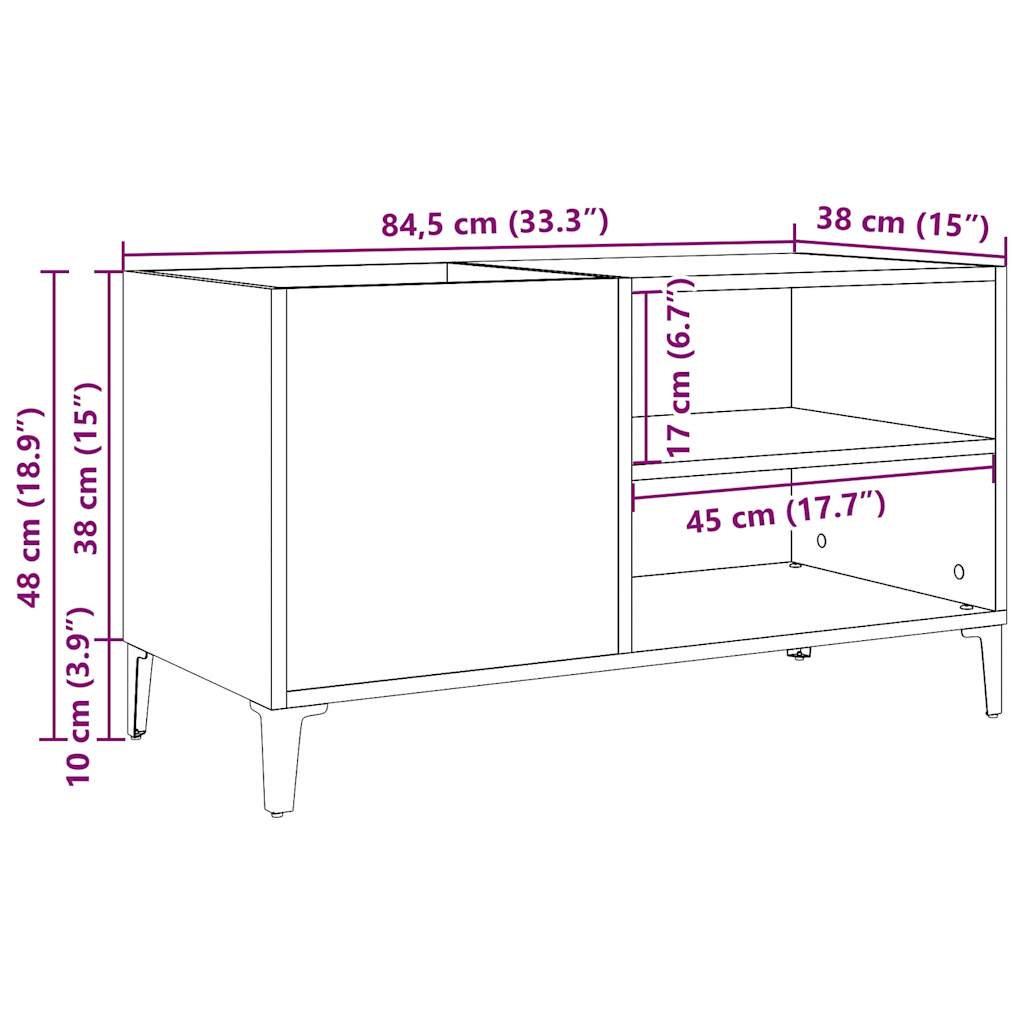 Platenkast 84,5x38x48 cm bewerkt hout artisanaal eikenkleur