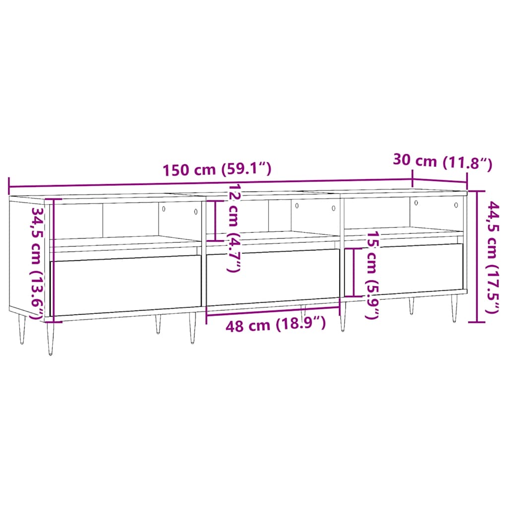 Tv-meubel 150x30x44,5 cm bewerkt hout gerookt eikenkleurig