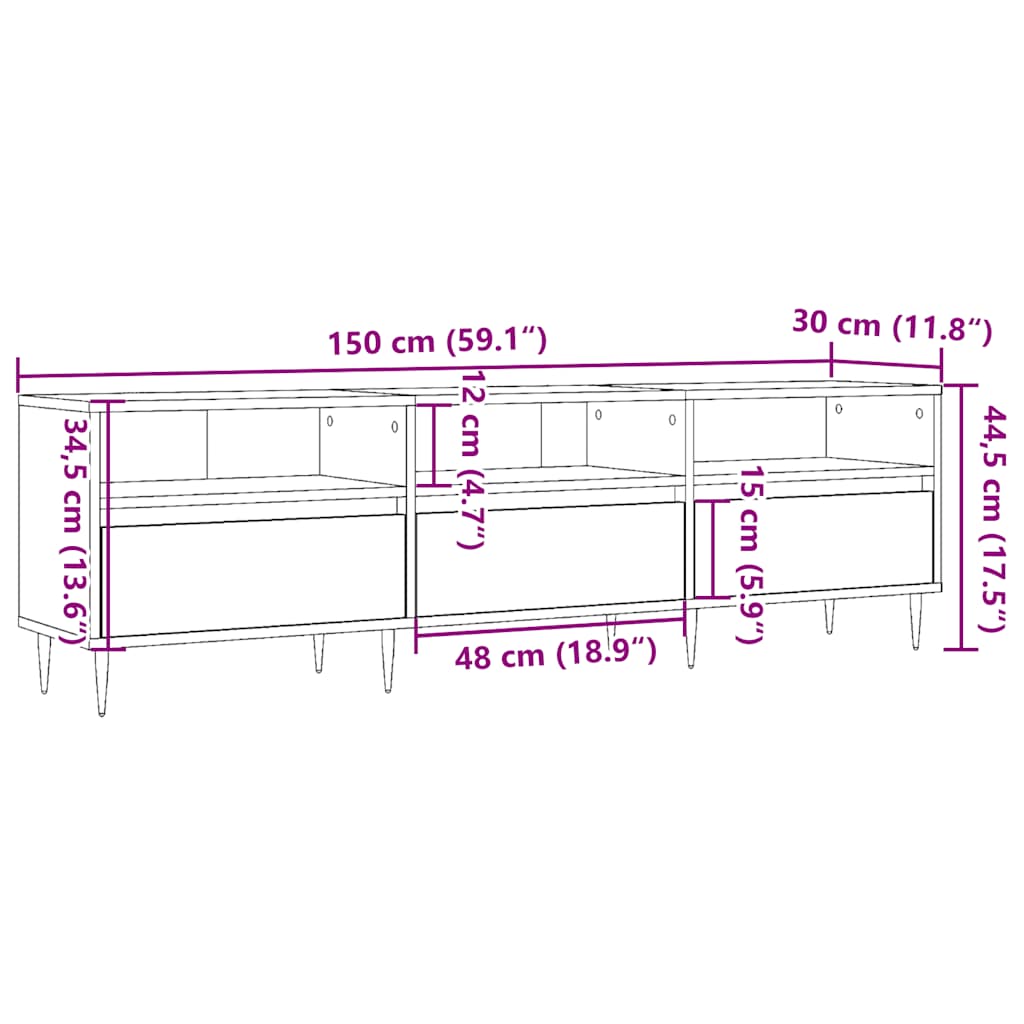 Tv-meubel 150x30x44,5 cm bewerkt hout gerookt eikenkleurig