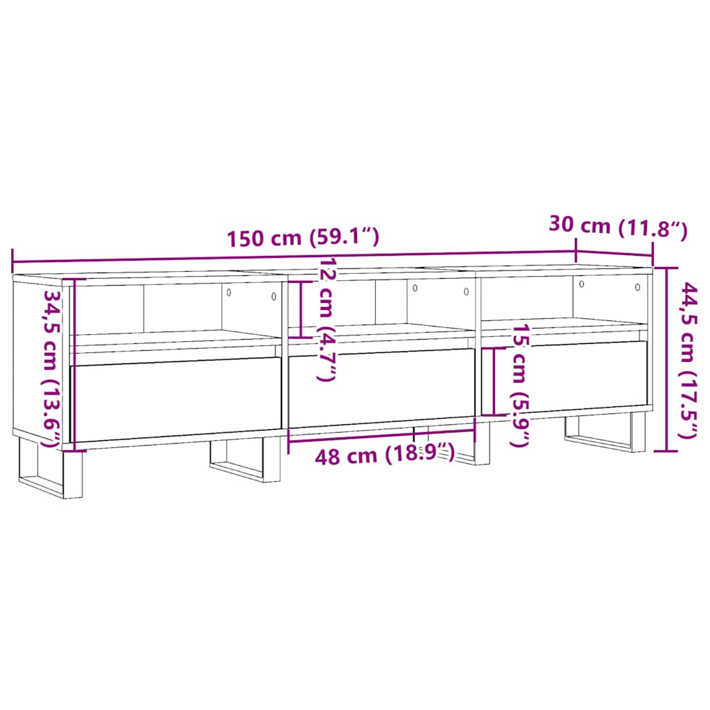 Tv-meubel 150x30x44,5 cm bewerkt hout gerookt eikenkleurig