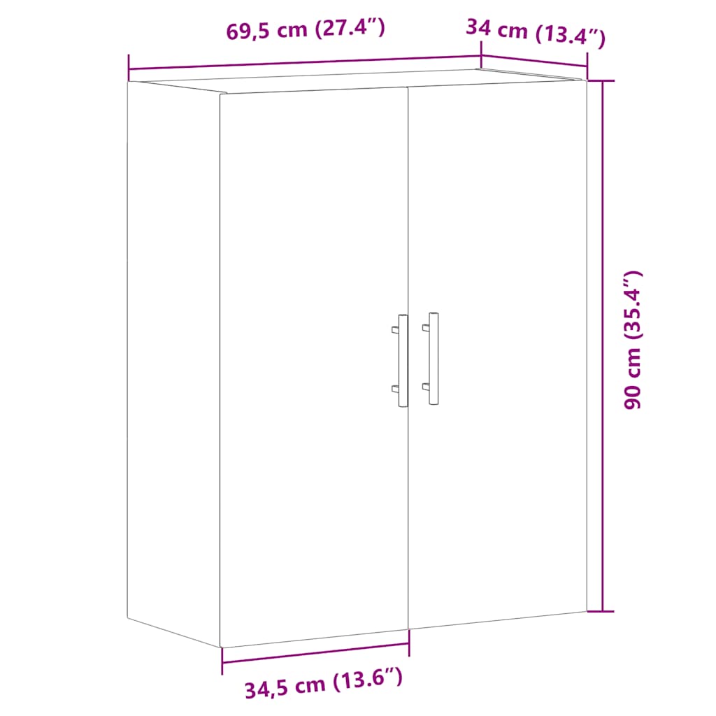 Wandkast 69,5x34x90 cm oud houtkleurig