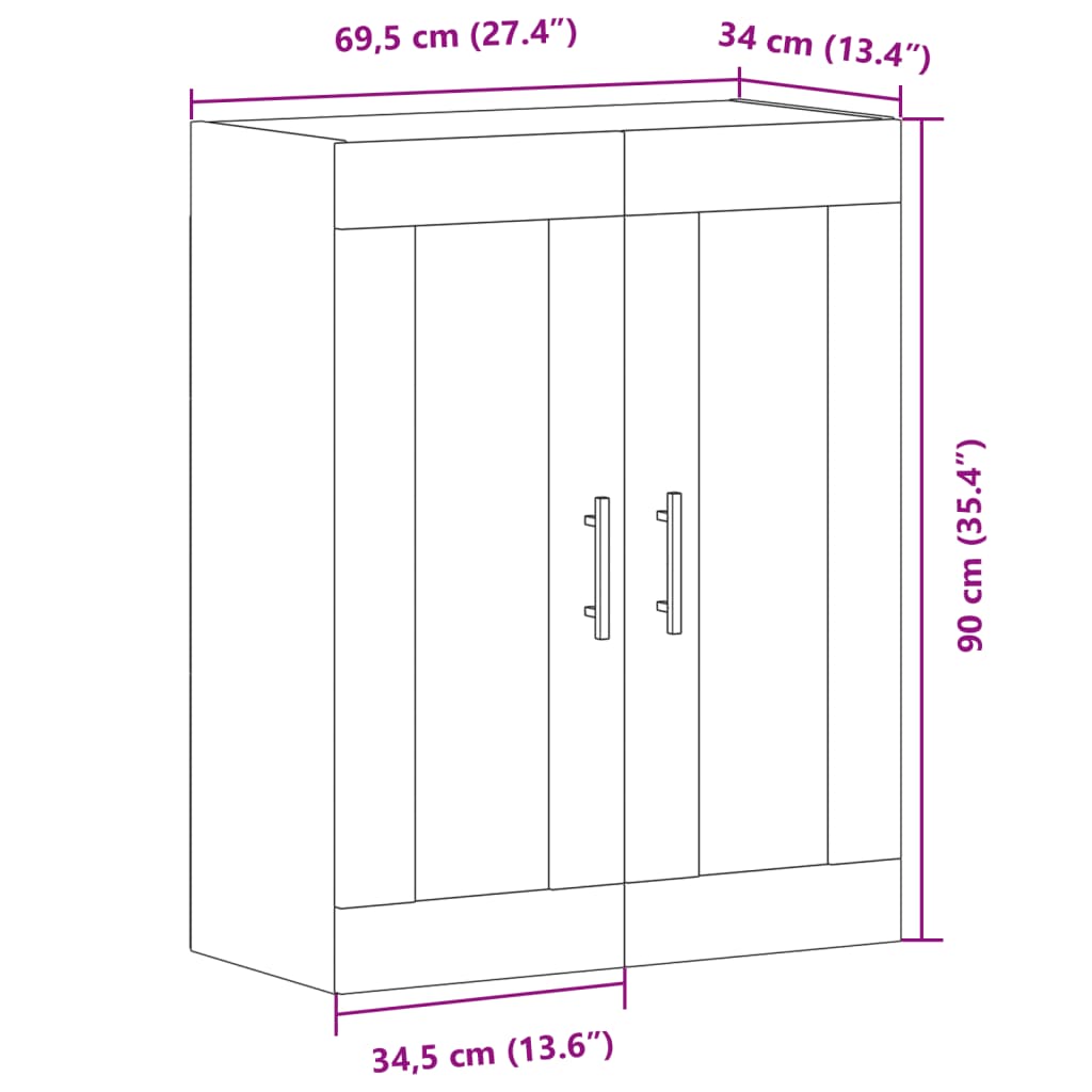 Wandkast 69,5x34x90 cm bewerkt hout oud houtkleurig