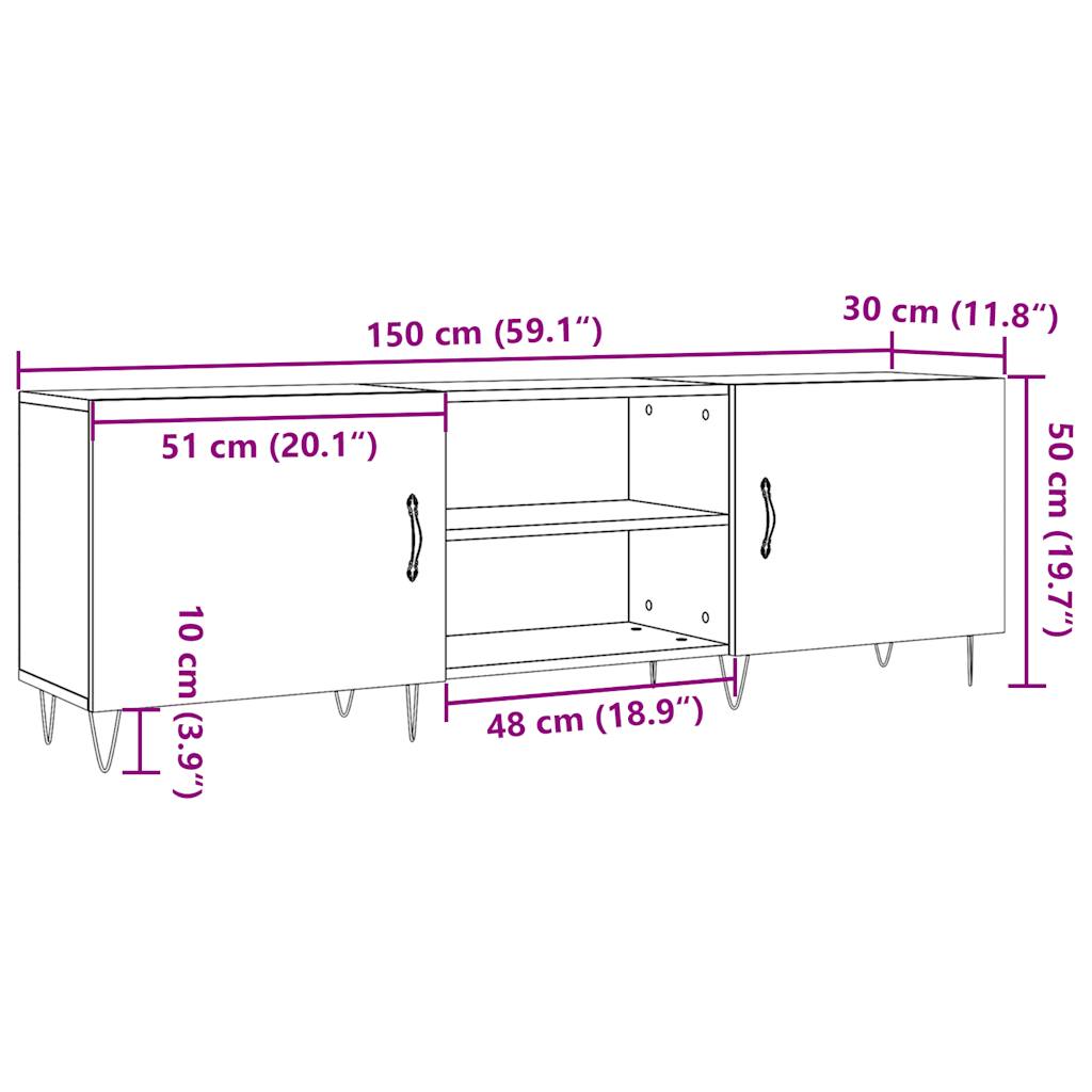 Tv-meubel 150x30x50 cm bewerkt hout artisanaal eikenkleurig