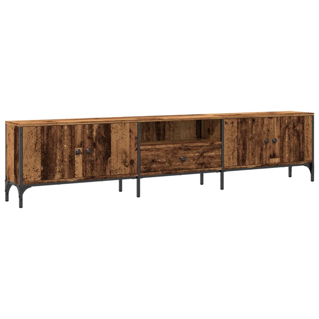 Tv-meubel met lade 200x25x44 cm bewerkt hout artisanaal eiken