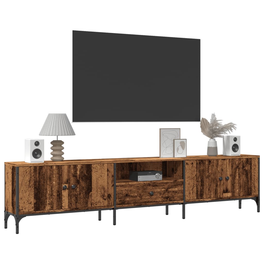 Tv-meubel met lade 200x25x44 cm bewerkt hout artisanaal eiken