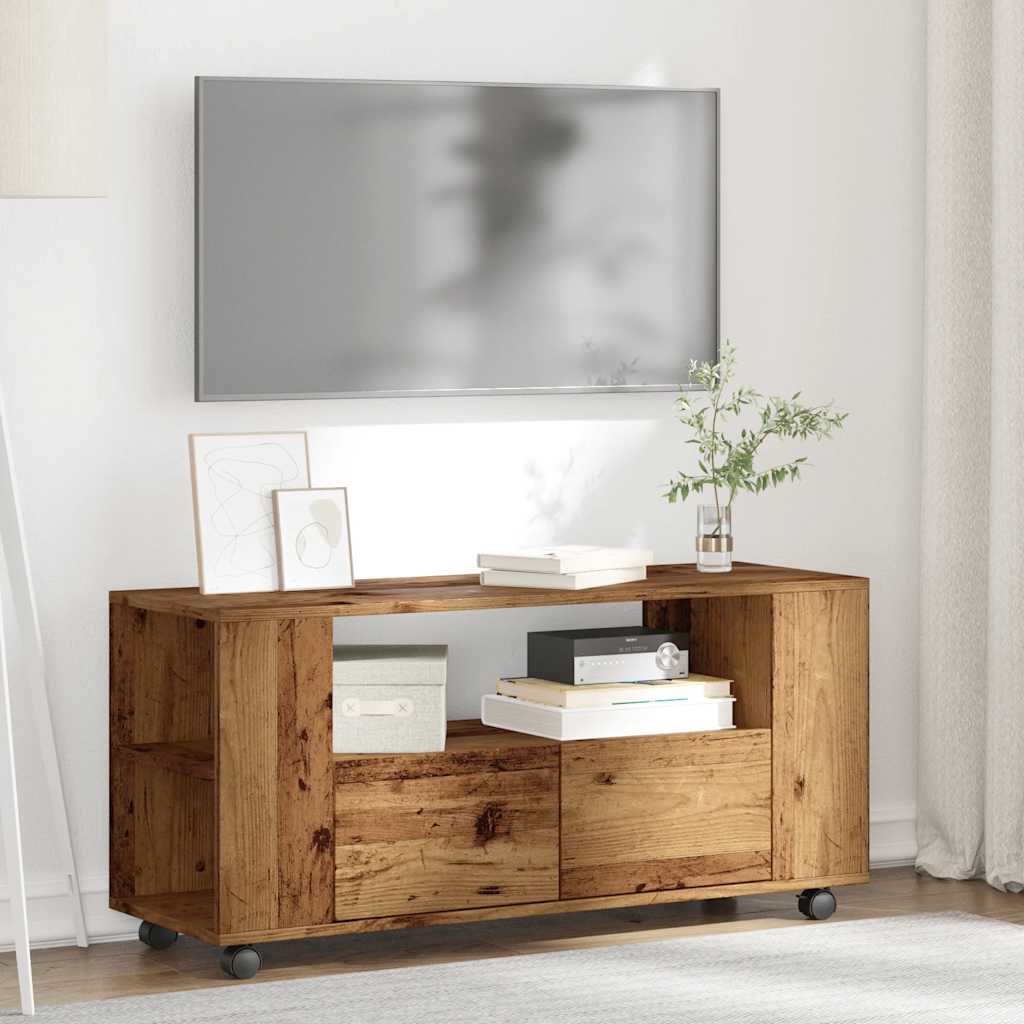 Tv-meubel met wielen 102x34,5x43 cm bewerkt hout oud hout