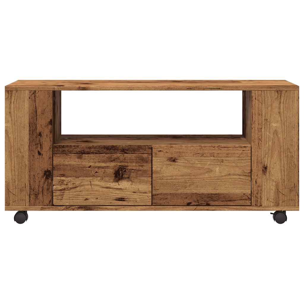 Tv-meubel met wielen 102x34,5x43 cm bewerkt hout oud hout