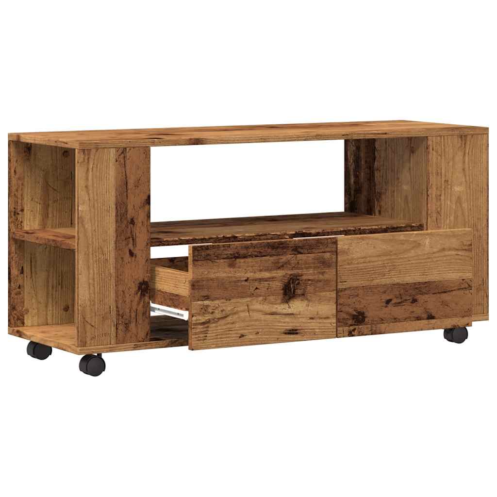 Tv-meubel met wielen 102x34,5x43 cm bewerkt hout oud hout