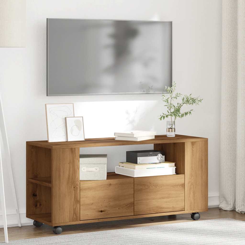 Tv-meubel met wielen 102x34,5x43 cm bewerkt hout oud hout