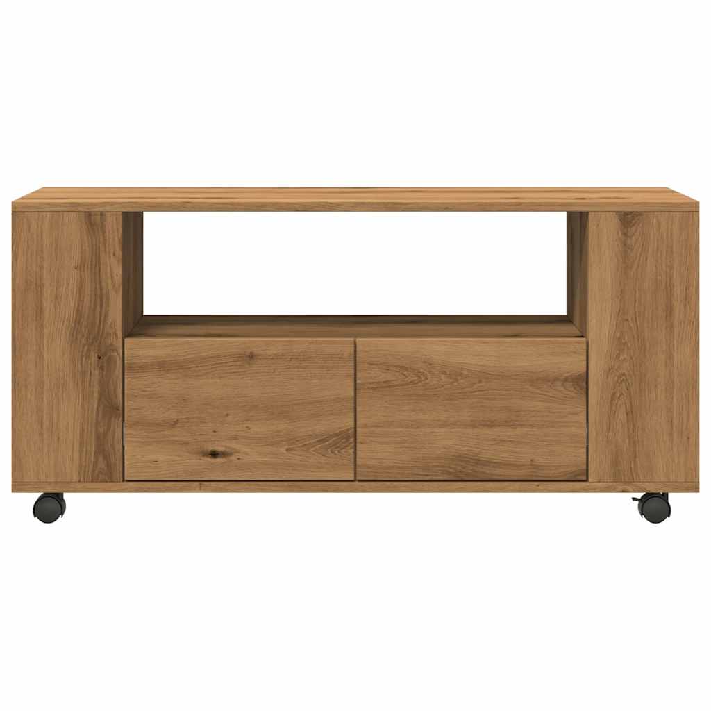 Tv-meubel met wielen 102x34,5x43 cm bewerkt hout oud hout