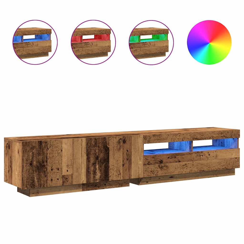 Tv-meubel met LED 200x35x40 cm bewerkt hout artisanaal eiken