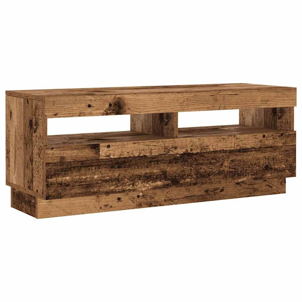 Tv-meubel met LED 200x35x40 cm bewerkt hout artisanaal eiken