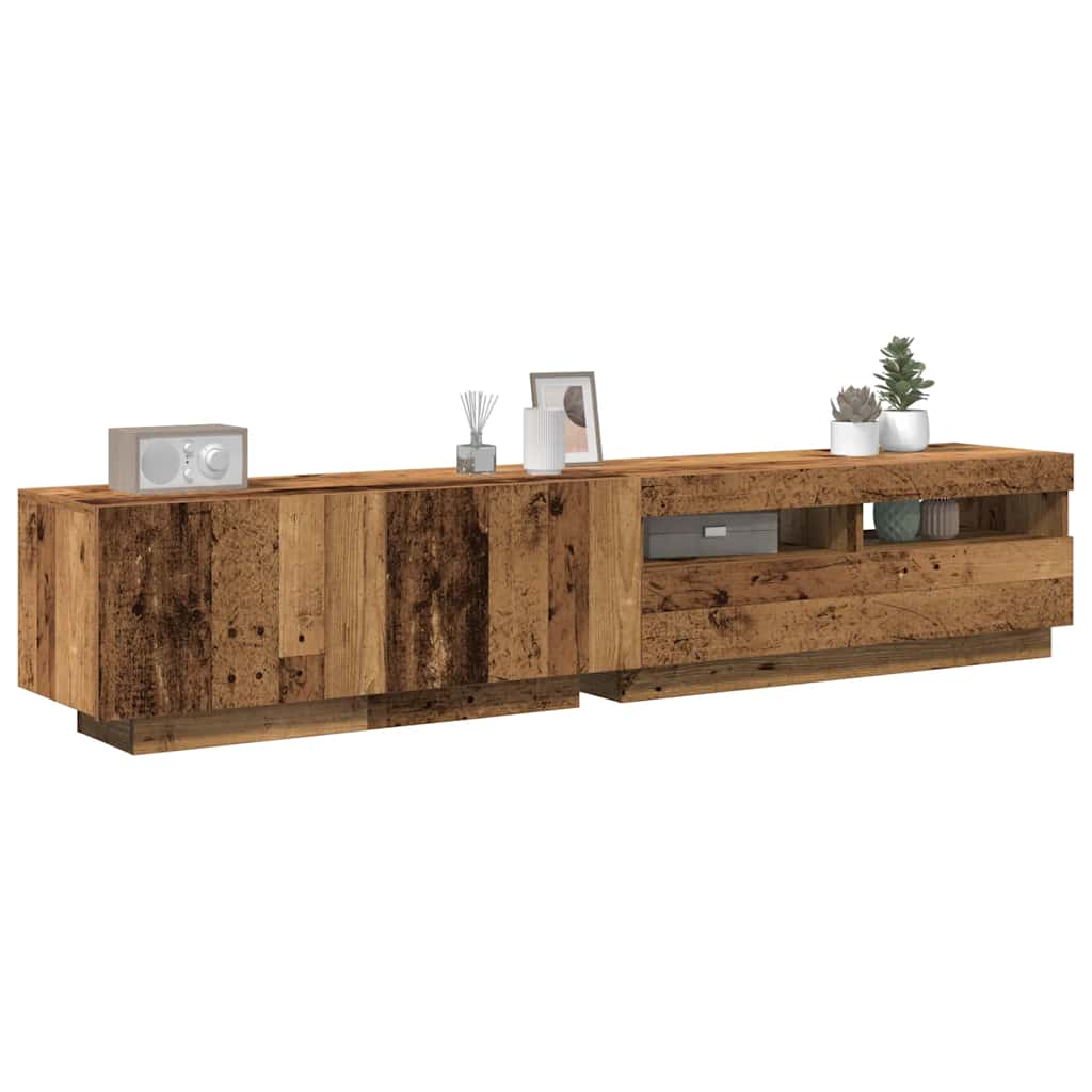 Tv-meubel met LED 200x35x40 cm bewerkt hout artisanaal eiken