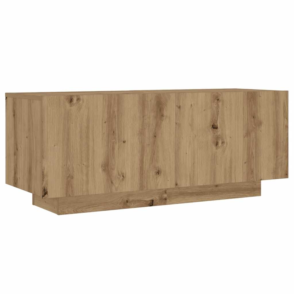 Tv-meubel met LED 200x35x40 cm bewerkt hout artisanaal eiken