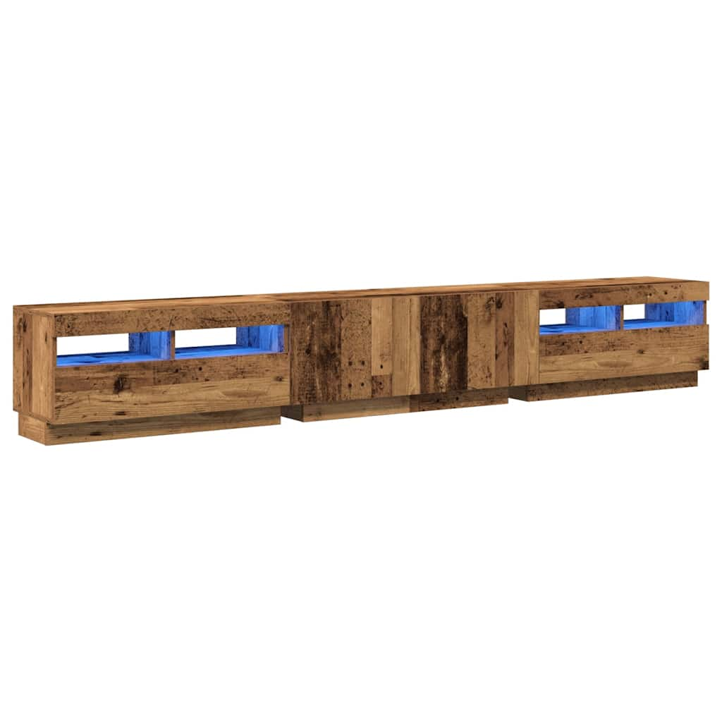 Tv-meubel met LED 260x35x40 cm bewerkt hout artisanaal eiken