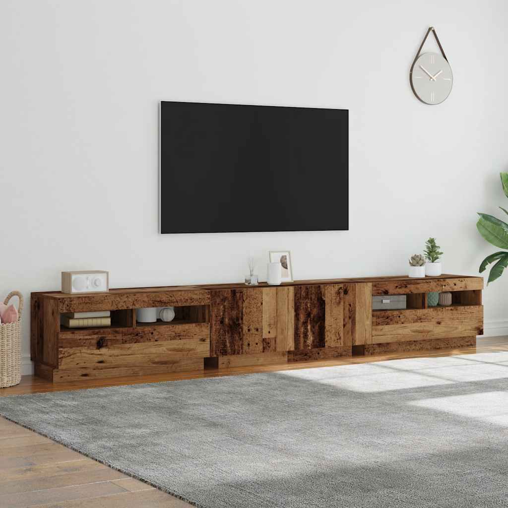 Tv-meubel met LED 260x35x40 cm bewerkt hout artisanaal eiken