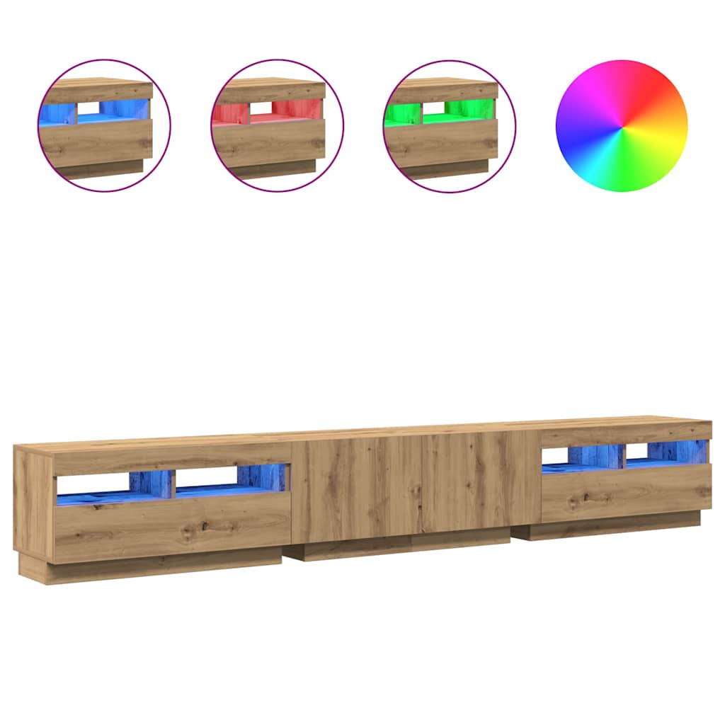 Tv-meubel met LED 260x35x40 cm bewerkt hout artisanaal eiken