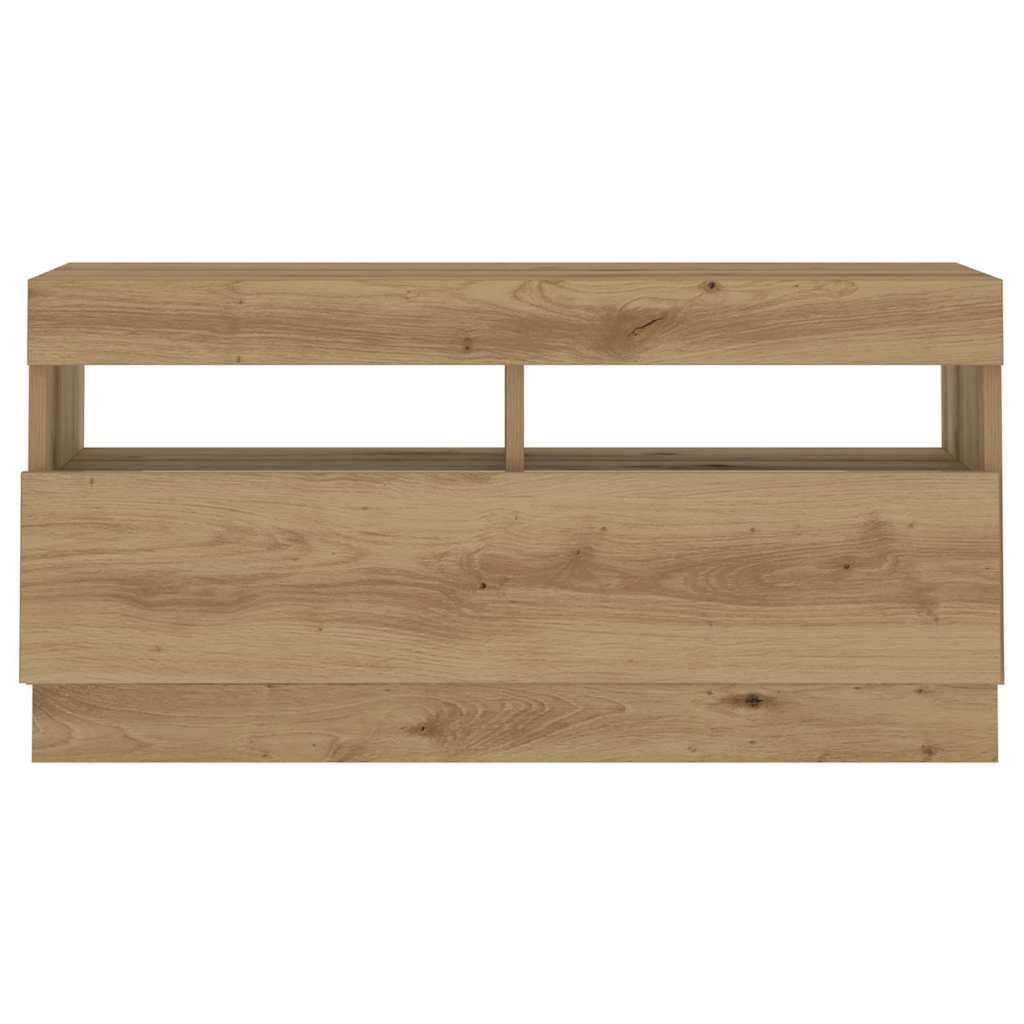 Tv-meubel met LED 260x35x40 cm bewerkt hout artisanaal eiken