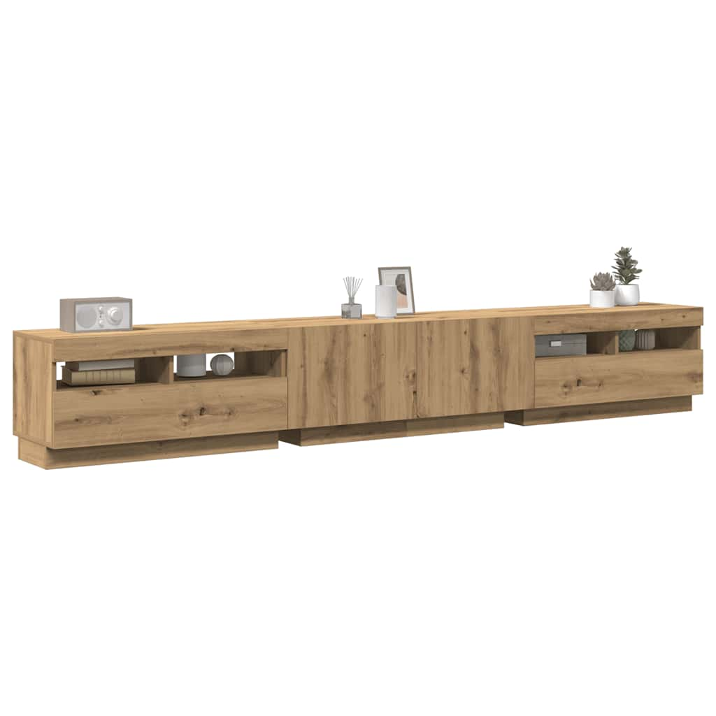 Tv-meubel met LED 260x35x40 cm bewerkt hout artisanaal eiken