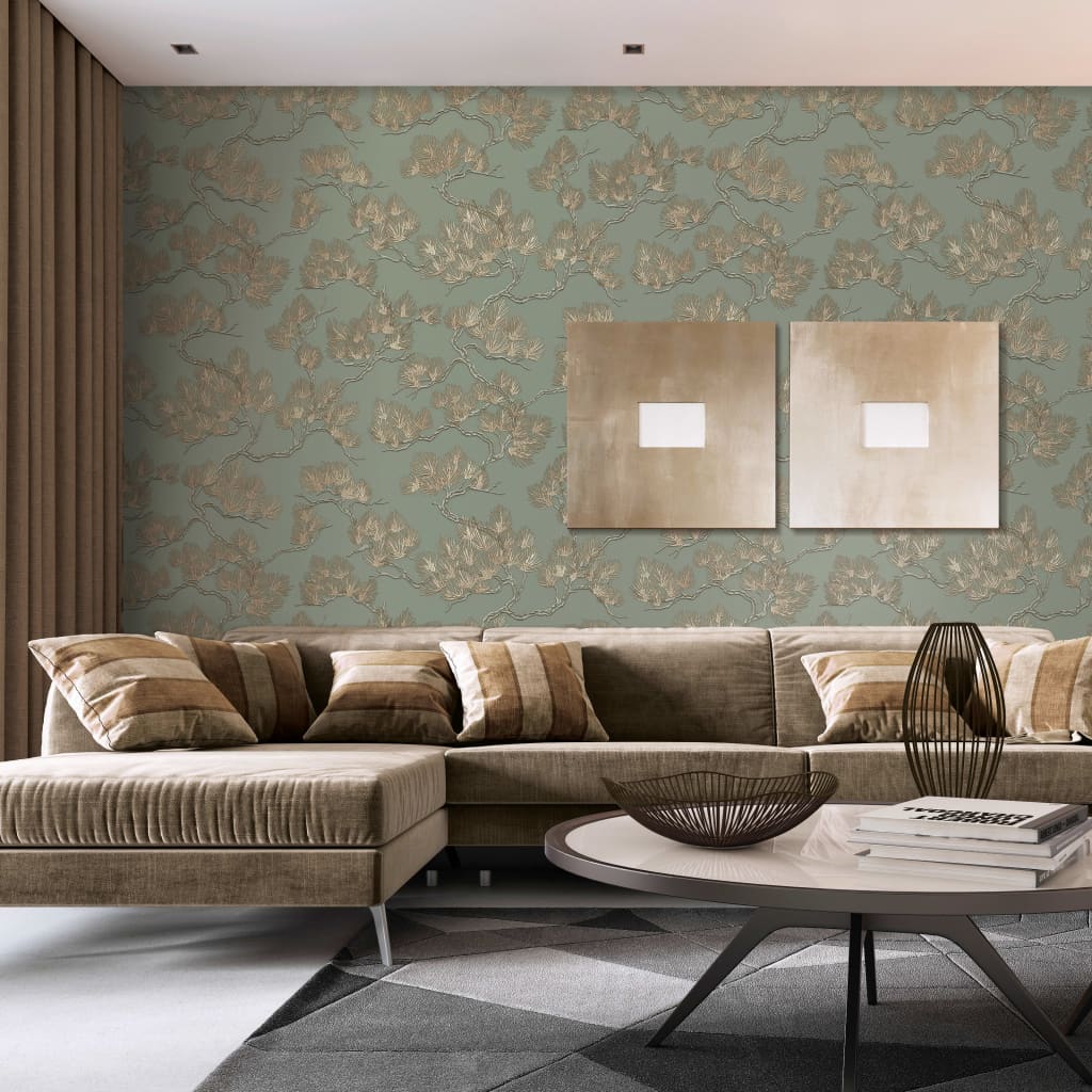 DUTCH WALLCOVERINGS Behang Pine Tree goudkleurig