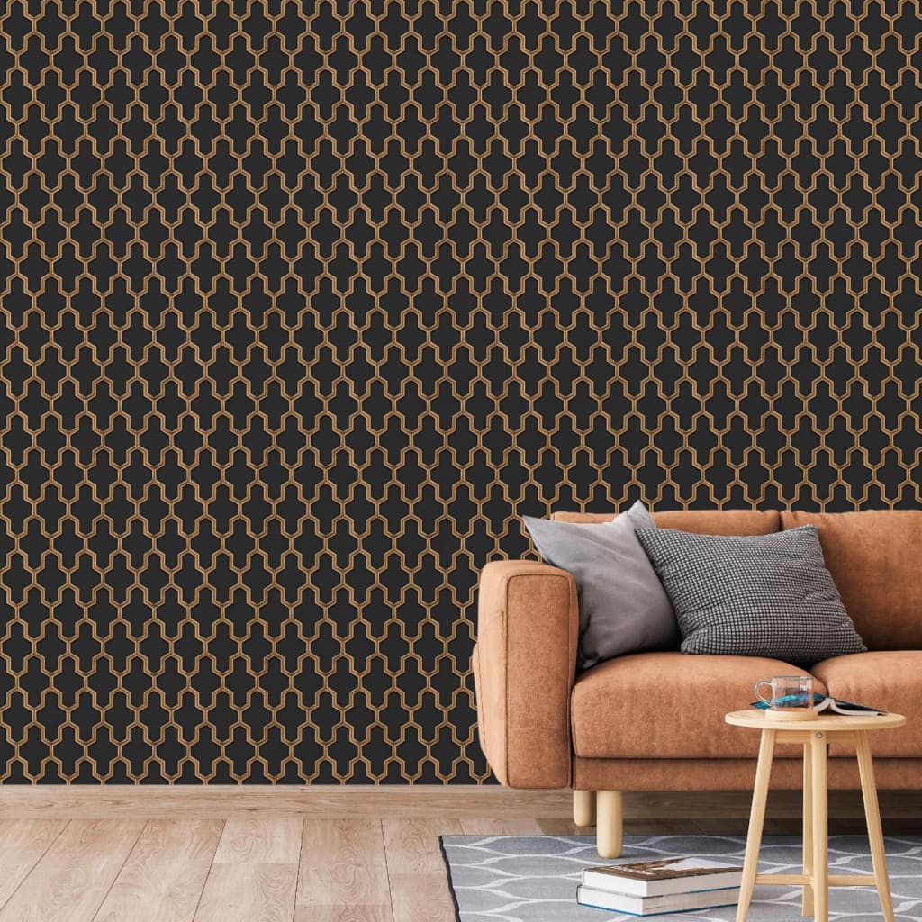 DUTCH WALLCOVERINGS Behang Geometric goudkleurig groen