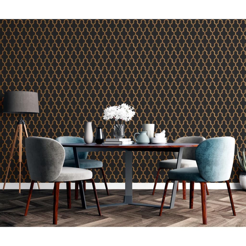 DUTCH WALLCOVERINGS Behang Geometric goudkleurig groen