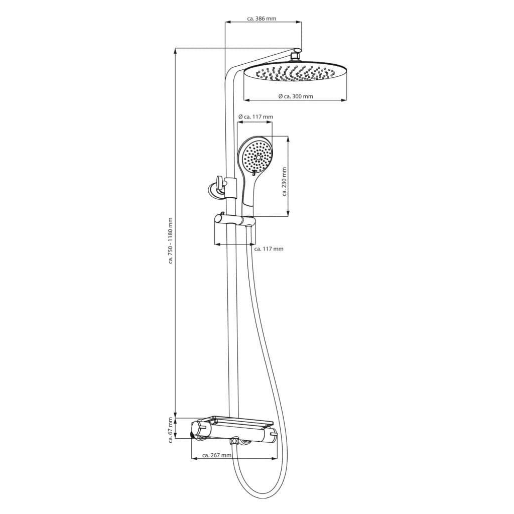 Ensemble de douche de tête EISL avec mitigeur thermostatique GRANDE VITA chrome noir