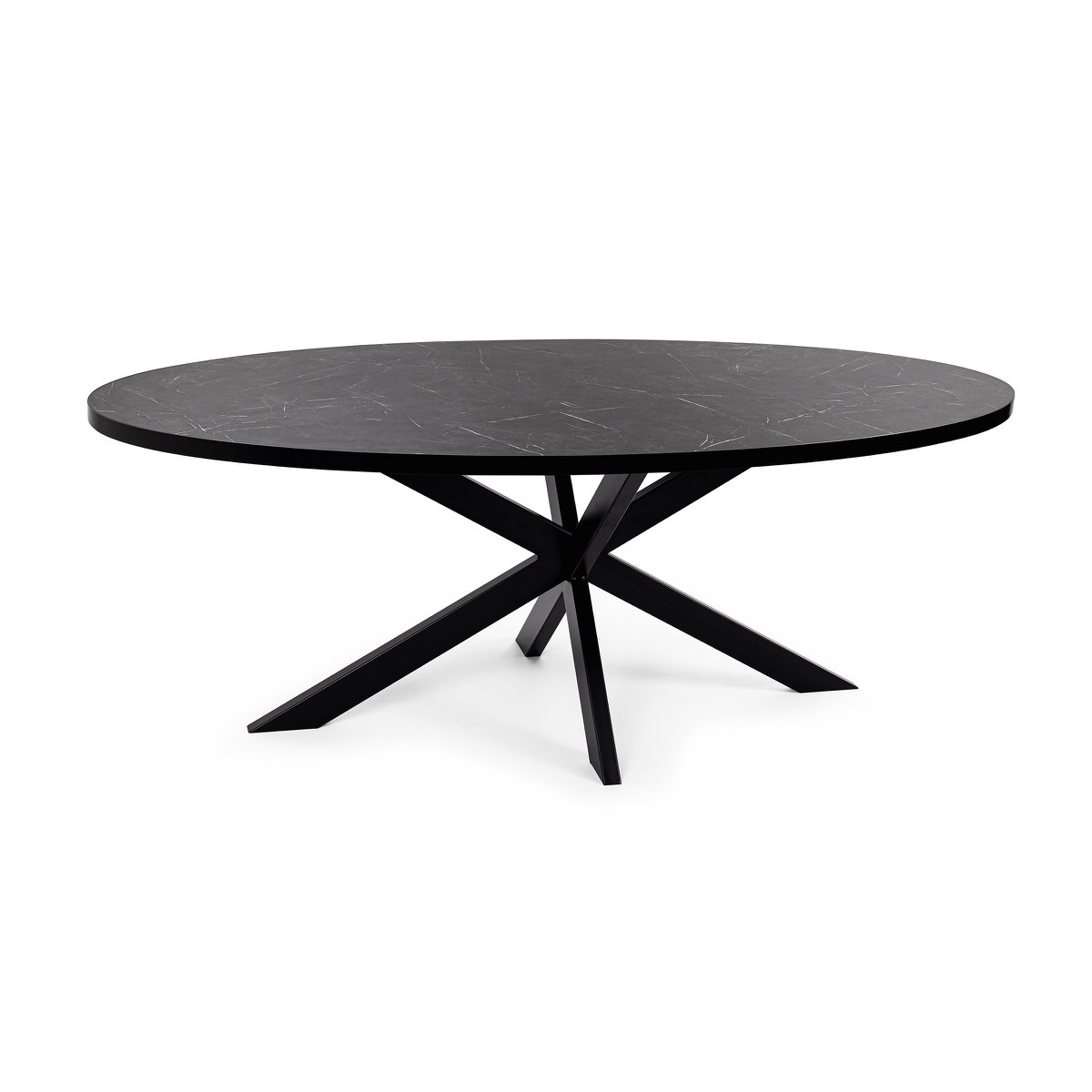 Stalux Ovale eettafel 'Mees' 240 x 110cm, kleur zwart / zwart marmer