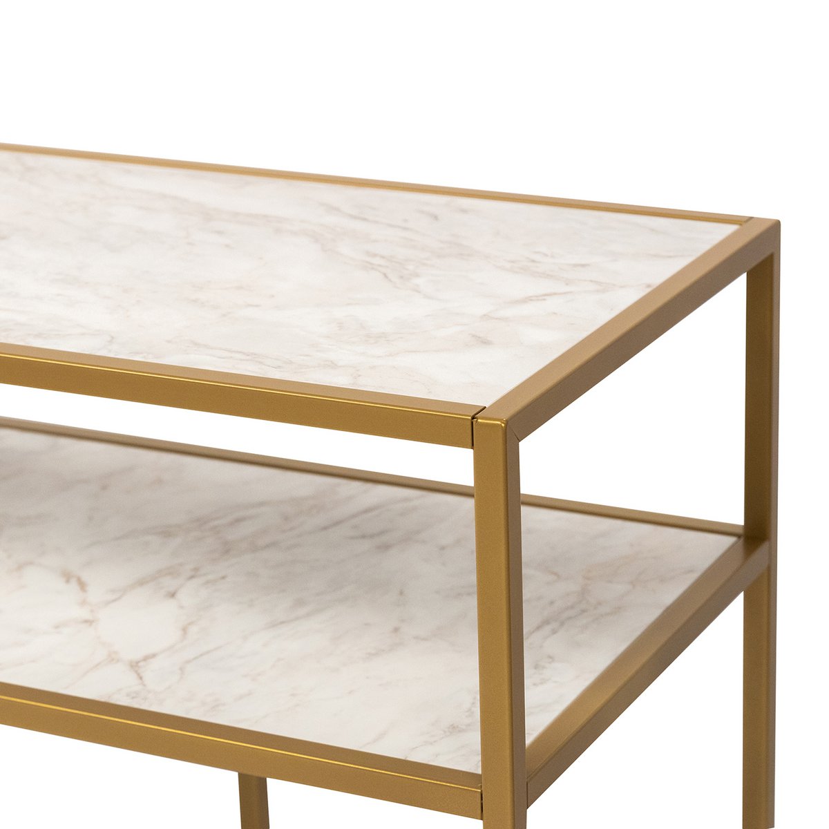 Stalux Side-table 'Teun' 150cm, kleur goud / wit marmer