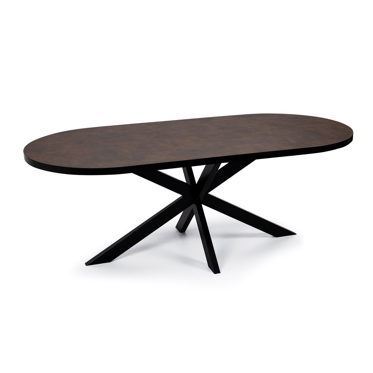 Stalux Plat ovale eettafel 'Noud' 180 x 100, kleur zwart / lederlook bruin