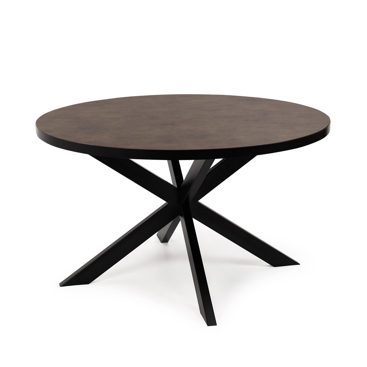 Stalux Ronde eettafel 'Daan' 148cm, kleur zwart / lederlook bruin