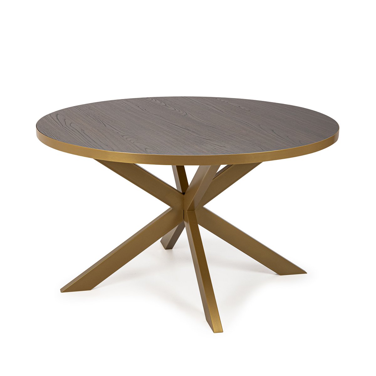 Stalux Ronde eettafel 'Daan' 135cm, kleur goud / bruin hout